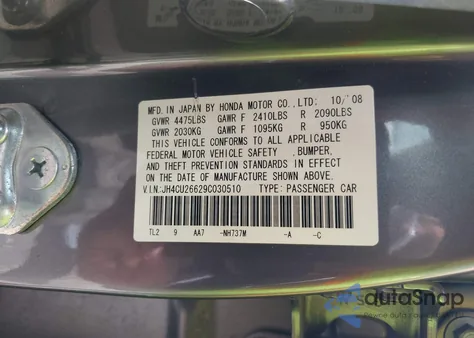 2009 Acura Tsx из США, поврежденный, VIN JH4CU26629C030510